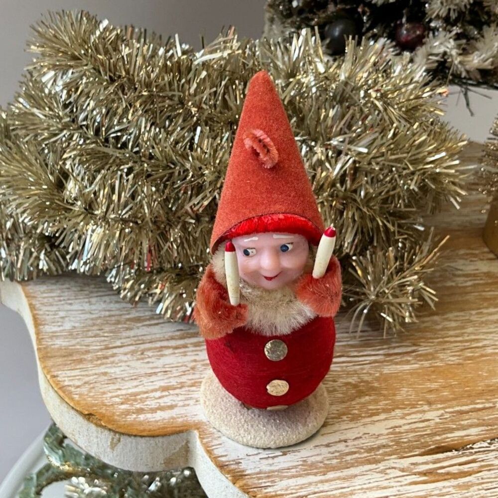 Vintage spun cotton Christmas pixie elf gnome 1950's Japan